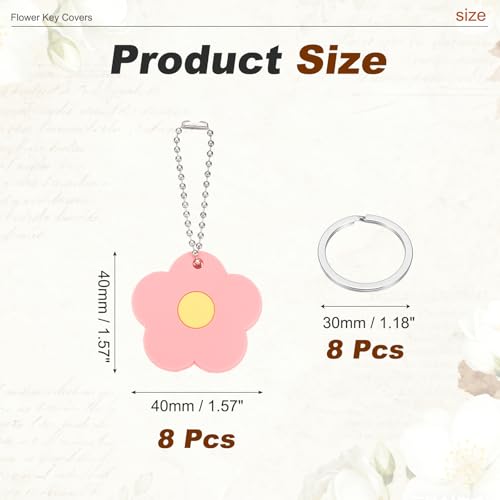 PATIKIL 8Pcs Key Covers Caps, PVC Flower Key Identifiers Markers Tags Covers Case Shell Head Protector Caps Toppers for 1.18" Flat for Office House Apartment Accessories, Pink - color: Pink, size: 1.18"