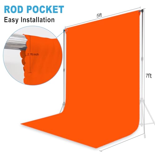 Orange Photography Backdrop for Photoshoot, Fabric, 5x7 FT | Versatile Studio Photo Backgrounds, Easy to Install, for Portraits Shooting, Party Decor, Live Streaming, Video Recording - color: Orange, size: 5X7 FT