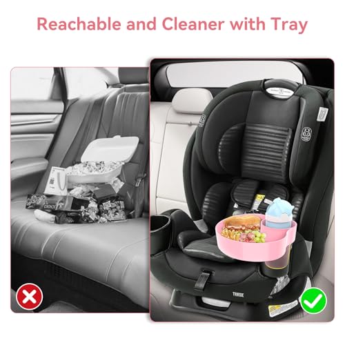2 Pack Car Seat Cup Holder Snack Tray: Travel Tray for Kids Car Seat Food Tray for Kids Travel, Toddler Carseat Eating Plate Table, Kid Road Trip Table Essentials Accessories, Pink+Blue - color: Pink+Blue(2Pack)