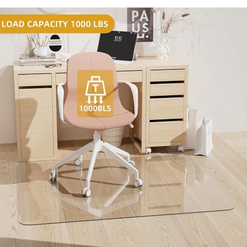 Tempered Glass Chair Mat 60" x 48" - 1/5" Thick, Heavy Duty, Anti-Slip Pads, for Office Chairs on Carpet or Hard Floorr with 4 Anti-Slip Pads, Rolling Glass Chair Mat - size: 60" x 48"