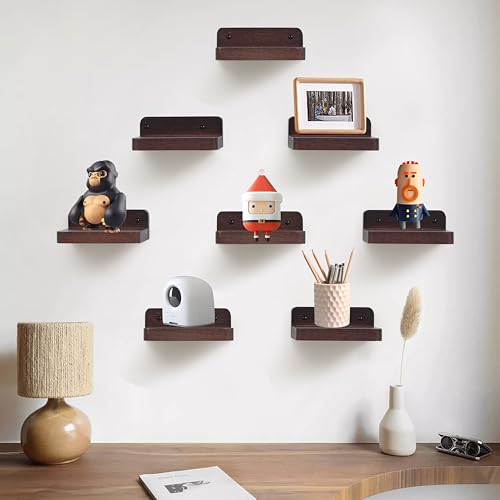Small Floating Shelf, 4x4 Inch Display Ledges for Wall,Mini Shelves,Rustic Wood Shelf for Bedroom Living Room Bathroom Kitchen (8, Dark Walnut) - color: Dark Walnut, size: 4 Inch-8 Pcs