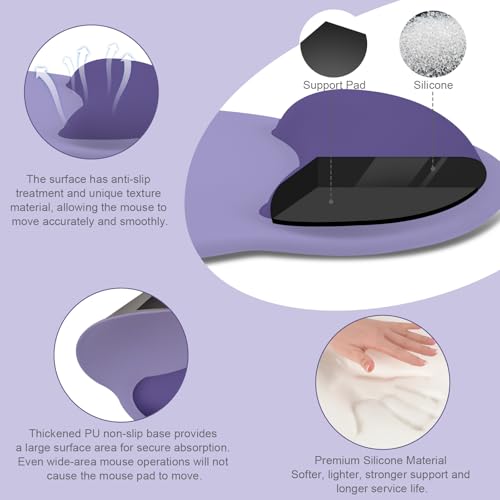 MOSISO Wrist Rest Support for Mouse Pad&Keyboard Set, Circle Curved Ergonomic Mousepad&Coaster Non-Slip Base Home/Office Pain Relief&Easy Typing Pad with Soft Cloth&Silicone Lining, Imperial Purple - color: Imperial Purple