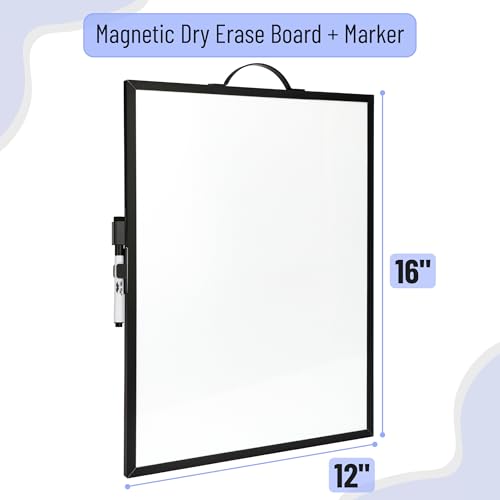 Mr. Pen- Small Magnetic White Board, 16"x12" | Double-Sided Magnetic Dry Erase Board with Handle & Dry Erase Marker, Portable Aluminum Frame Whiteboard for Office, Home