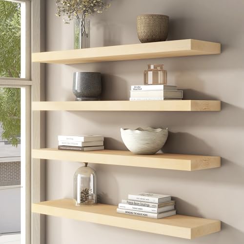 Floating Shelves for Wall, USA-Sourced Maple Wood 24 Inch Wall Shelves Set of 2, Natural Wooden Mounted Picture Ledge Shelf, Nursery Book Storage Shelf Kids Bookshelf, Display Shelf for Bathroom - color: Usa-sourced Maple Wood, size: 24''W, 2Packs