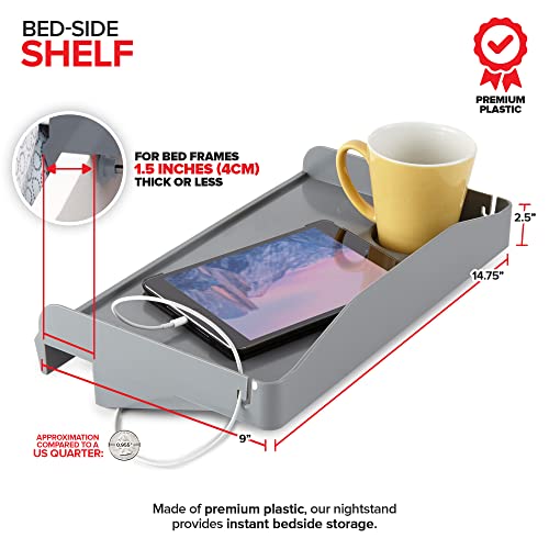 Modern Innovations Bedside Shelf for Bed, College Dorm Room, Bunk Bed Shelf for Top Bunk, Clip On Nightstand Tray with Cord and Cup Holder, Bunkbed Caddy for Table Storage (Dark Gray) - color: Dark Gray, size: Large