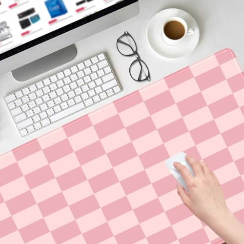Large Pink Mouse Pads for Desk, XXL Checkered Pattern Mouse Pad, Square Premium Texture Computer Cute Mousepad for Office Work Home,Non-Slip Rubber Gaming Mouse Pads Modern Aesthetic - color: B3