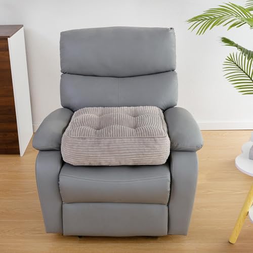 HIGOGOGO Tufted Corduroy Recliner Seat Cushion for Elderly, 20x20x6 Inch Extra Large Square Seat Cushion for Recliner Chair, Floor Pillow, Office Chair, Car, No Pressure on Thighs, Grey - color: Grey, size: 20x20x6