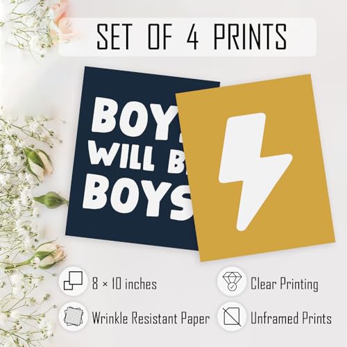 HRQKO Boho Boys Room Wall Art Poster Set, Positive Boys Playing Prints, Black Checkered Hand Prints, Unframed (blue) - 4 Pieces (12'x16') - color: blue4, size: 8x10