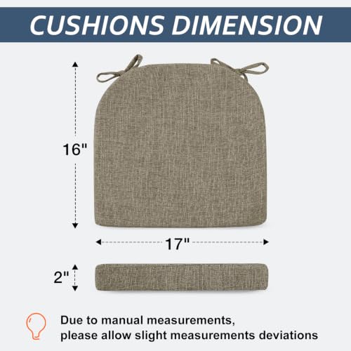 Basic Beyond Chair Cushions for Dining Chairs with Ties and Removable Cover, 2" Thick Seat Cushions for Kitchen Chairs, Set of 4, 17" x 16", Khaki - color: Khaki, size: 17"x16"x2"(Pack of 4)