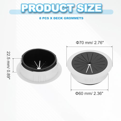 PATIKIL 60mm(2 3/8inch) Desk Grommet,8pcs Desk Cord Hole Cover Desk Cable Hole Grommet Cover Sturdy ABS Plastic Round Large for Cables Cabinets Desktop Equipment Wiring Organizing, White - color: White, size: 60mm