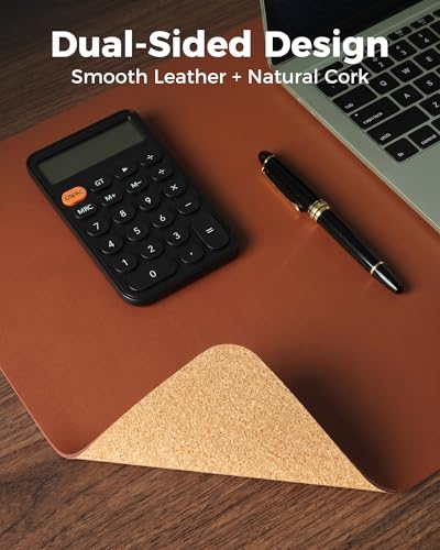 Aothia Dual-Sided Desk Pad - Leather Desk Mat, Natural Cork Desk Pad Protector, Large Mouse Pad for Desk, Waterproof Desk Blotter Pad, Desk Writing Pad for Office Work/Home, Maple Brown (25.6"x13.7") - color: Maple Brown+cork, size: 25.6" x 13.7"
