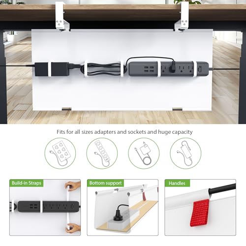 KEEGH Large 36" Under Desk Cable Management Tray - Under Desk Cord Organizer - Clamp/Screw Mount - Support Upto 70lbs - Wire Management - Gaming/PC Cable Tray - Cord Hiders for Office/Home, White - color: White, size: Large (36 Inch)