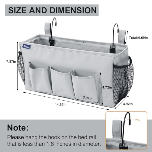 Surblue Bedside Organizer with Hook Bedside Caddy Hanging Storage Bag with Adjustable Straps and Water Bottle Holder for Home College Dorm Bunk Bed Accessories, Hospital Bed,Lightgrey - color: Lightgrey