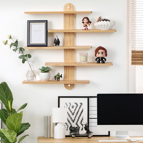 Wooden Floating Shelves for Wall, Small Wood Display Shelves Rack for Collectibles-Figures, Mini Decor, Toy, Toniebox - 16 inches Sliding Trinket Shelf with 2 Types of Installation