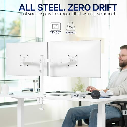 VIVO Dual Monitor Desk Mount, Heavy Duty Fully Adjustable Stand, Fits 2 LCD LED Screens up to 32 inches, White, STAND-V032W - color: White, size: 13" - 32"