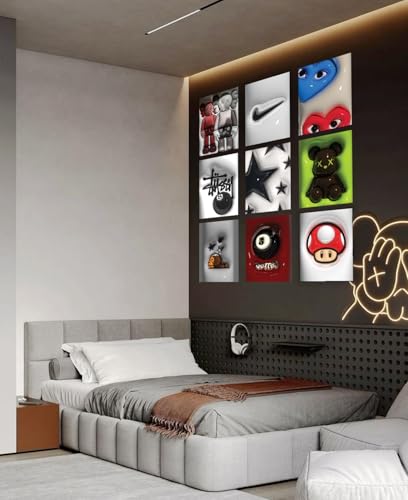 Hypebeast Posters Trendy Wall Decor Sneakerhead Room Decor For Teen Boys Room Girl Wall Collage Art Prints Glass Effect Painting 9pcs set 8x10 inch