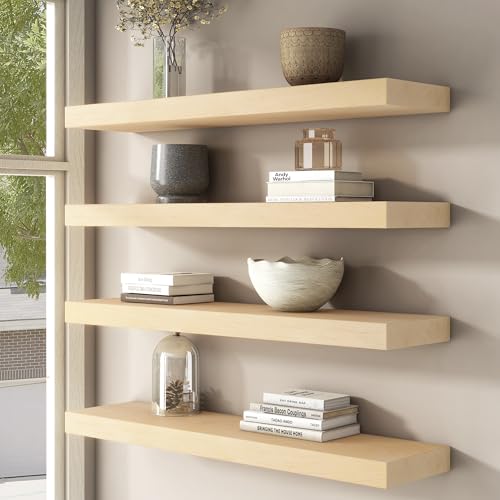 Floating Shelves for Wall, USA-Sourced Maple Wood 16 Inch Wall Shelves Set of 2, Natural Wooden Mounted Picture Ledge Shelf, Nursery Book Storage Shelf Kids Bookshelf Display, Shelf for Bathroom - color: Usa-sourced Maple Wood, size: 16''W, 2Packs