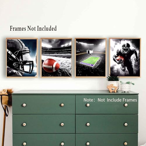 ZHAXFA American Football Sport Canvas Wall Art,Football Art Prints, Rugby Poster, Black White Gym Artwork Print for Bedroom Man Cave Boy's Bedroom Decor,Set of 4 (8"X10", No Frame - color: Unframed-8"X10"-American Football Sport Canvas Wall Art