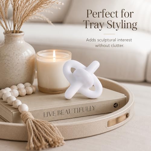 XMGZQ White Knot Decor for Coffee Table Book,Chain Link Decor for Bookshelf Entry Table TV Stand,Minimalist Knot Sculpture for Home Living Room,Object Decoracions para sala,adornos para sala Modernos - color: White1