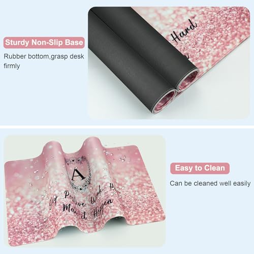 Large Gaming Mouse Pad with Coaster,Desk Matt for Desktop,Desk Mat-Pink A | Desk Pad,XXL Cute Desk Mat Cover for Computer Keyboard Laptop Women Office Home Decor, 31.5'' x15.6'' - color: A1-Letter A