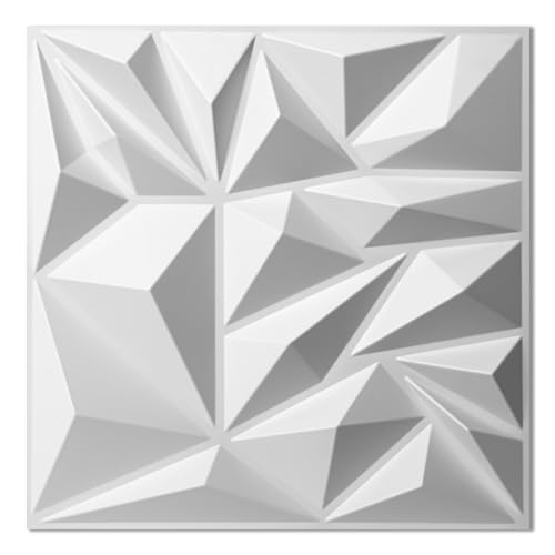 Art3d 33-Pack 3D Wall Panels for Interior Wall Decor, Modern Diamond Textured Accent Wall Paneling for Gaming Living Room TV Wall Background, 12 x 12 inch White, A10342 - color: White, size: 12x12 Inch 33 pcs