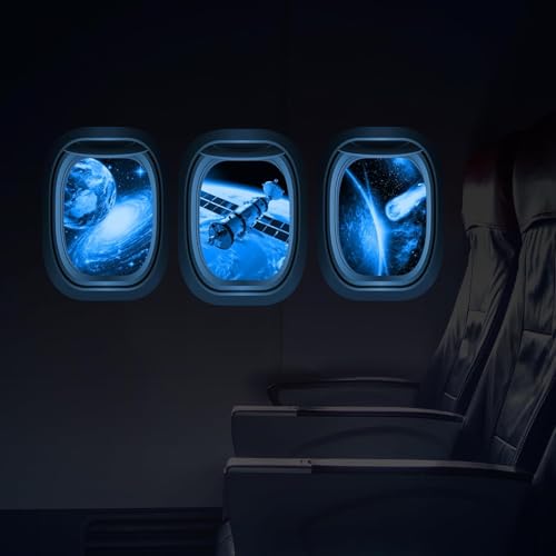 Quanhaigou Glow in The Dark 3D Space Wall Decals, Set of 3 Galaxy Window Stickers for Wall,Planet Themed Room Decor for Kids Boys - color: Window Outer Blue