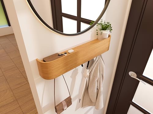 OLEEK wall Coat Rack - wall Shelf with Hooks - entryway Hooks - entryway Shelf - Modern Coat Rack - Wooden Coat Rack wall Mount for Home Decor - Wooden Mount for Home Decor - Coat Hanger Wall Mount - color: Beige