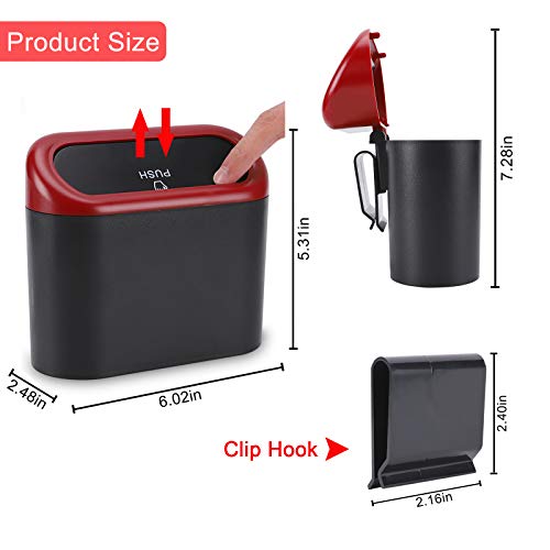 Accmor Car Trash Can with Lid, Mini Vehicle Dustbin Garbage Organizer Bin Holder, Portable Hanging Wastebasket Container for Auto, Home, Office (Red) - color: Black/Red Lid