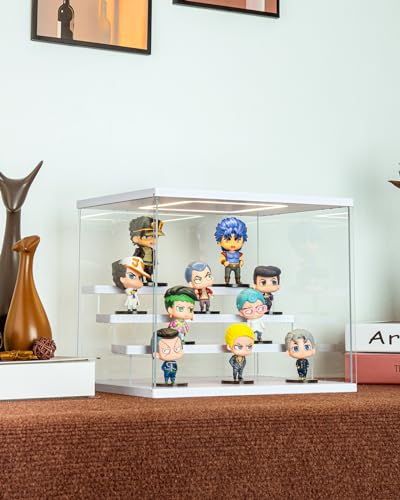 Clear Acrylic Display Case with Light , 4 Tier Display Box Stand Assembly Dustproof Protection Showcase for Collectibles Action Figures (White 12.6×9.6×10.6in; 32×24.5×27cm) - color: White with light, size: 4 Tier 12.6×9.6×10.6in;32×24.5×27cm