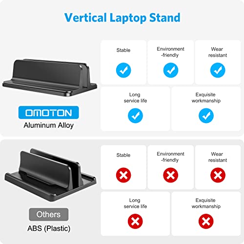 OMOTON Vertical Laptop Stand Holder, Desktop Aluminum Stand for MacBook with Adjustable Dock Size, Fits All MacBook, Surface, Chromebook and Gaming Laptops (Up to 17.3 inches),Black - color: Black
