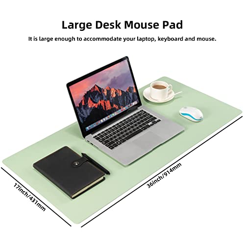 Wolaile PU Leather Desk Pad,36x17 in Large Computer Desk Mat,Waterproof Non-Slip Desk Blotter Protector,Light Green Big Keyboard Mouse Pad - color: Light Green