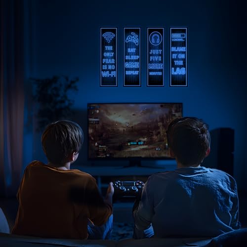 Eat Sleep Game Wall Decals Glow in The Dark, Gamer Controller Stickers Decor for Boy Bedroom, Joystick Video Gaming Kids Playroom Nursery Decoration (Blue) - color: Luminescent-016wsxx-blue