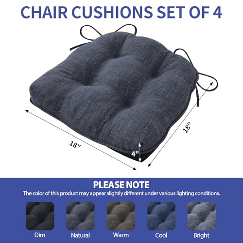 IPYNBAP Chair Cushions for Dining Chairs Set of 4, Kitchen Chair Cushions, Chair Pads with Ties and Non Slip Backing, Tufted Memory Foam Seat Cushion 4 Pack, 18" x 18" x 4", Navy Blue - color: Navy Blue, size: 18" x 18" x 4"