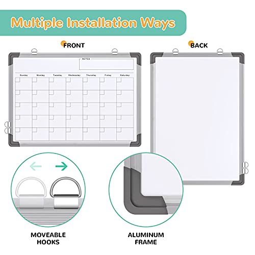 Monthly Calendar Whiteboard for Wall, 16x12 Inches Dry Erase Board, Small Magnetic White Board, Double-Sided Hanging Board for Office School Home Kitchen, Portable Board for Drawing Planning Memo - style: Whiteboard 16X12 Silver