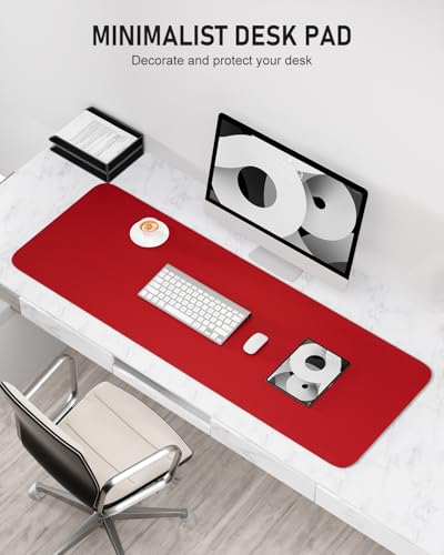 Desk Pad, 48" x 17" PU Leather Non-Slip Desk Mat Large Mouse Pad for Desktop, Waterproof Laptop Computer Writing Mat for Office, Home, Work, Gaming, Bright Red - color: Bright Red, size: 48" x 17"