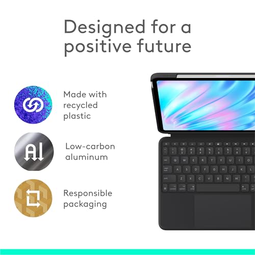 Logitech Combo Touch iPad Air 11-inch (M2, M3 & M4), iPad Air (5th gen) Keyboard Case - Detachable Backlit Keyboard with Kickstand - Midnight Black