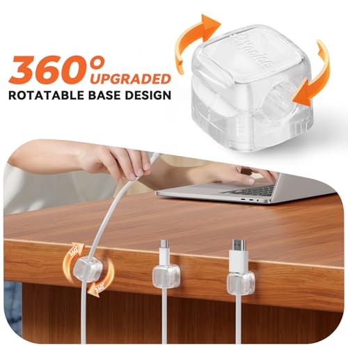12Pack Rotatable Cord Organizer,Spring Cable Clips Desk Cable Management Cord Holder Adhesive Phone Charger Cord Clips for Home Office Car Wall Nightstand Accessories, Clear - color: Clear, size: 12Pack