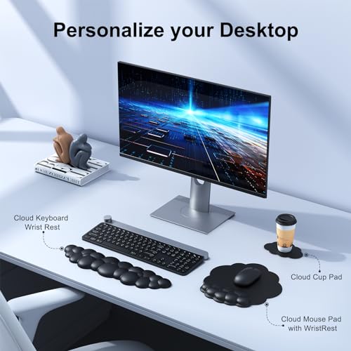 MOKURU Cloud Mouse Pad with Wrist Rest, Cloud Keyboard Wrist Rest, Mouse Pad Wrist Support, Ergonomic Keyboard Mouse Wrist Support (Black) - color: Black