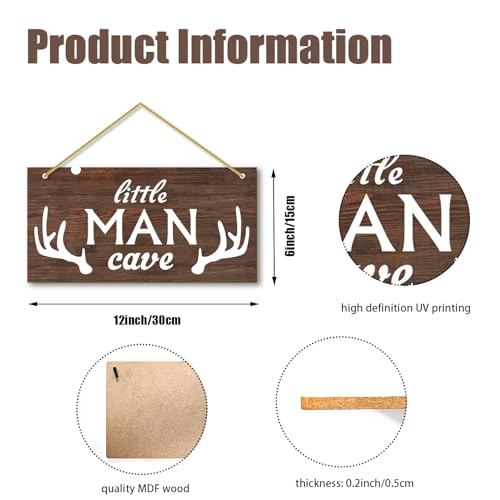 Little Man Cave, Woodland Nursery Decor Wooden Door Sign for Kids Room, Forest Theme Baby Bedroom Wall Decorations for Nursery Toddler Playroom Wall Art - color: boy cave (woodland)