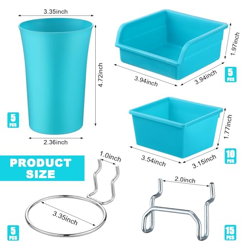 Yookeer 20 Pcs Pegboard Bins and Cups with Hooks and Loops Peg Assortment Organizer Accessories Various Tool Organizer Pegboard Baskets Set for Garage Workshop Workbench Office(Blue) - color: Blue
