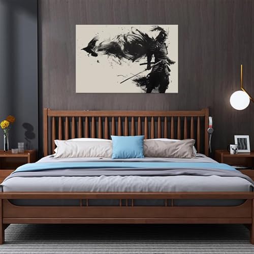 Japanese Samurai Wall Art for Living Room Bedroom - Japanese Picture Canvas Prints Samurai Poster Framed Artwork Ready to Hang(12''H x 16''W) - color: samurai art-2, size: 12"L x 16"W