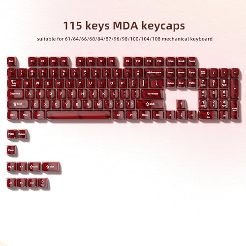 dagaladoo Clear keycaps,Transparent Keyboard keycaps,Jelly Key caps Set,Shine Through keycap,MDA Profile Keyboard caps for Mx Switches Mechanical Keyboard(Dark Red) - color: Dark Red