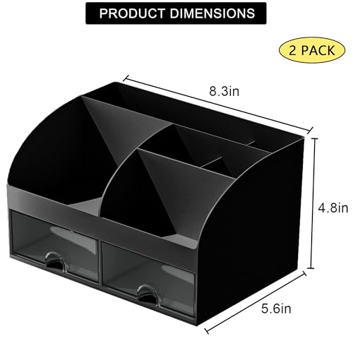 COMFYROOM Desk Organizer with 6 Compartments and 2 Drawers, Plastic Makeup Organizer, Pen Holder for Desktop Storage, Desk Organization for School, Home, Office Supplies Black-2Pack - color: Black-2Pack