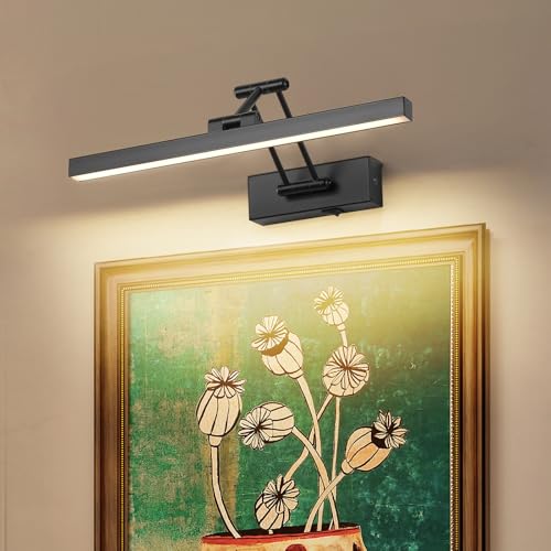 Rechargeable Lights for Pictures on wall Battery Operated Black 15.7 Inch Wall Lights with Swing Arm and Timer Function Cordless Art Light with Remote Timer for Paintings,Gallery - color: Battery Operated Black, size: 15.7 inch