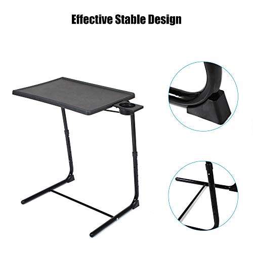 JAXPETY TV Tray Table, Folding TV Dinner with Cup Holder, Adjustable TV Desk with 3 Angle and 6 Height Adjustments, Couch Table for Eating on Sofa & Bed, Stowaway Laptop Stand, Black - color: Black