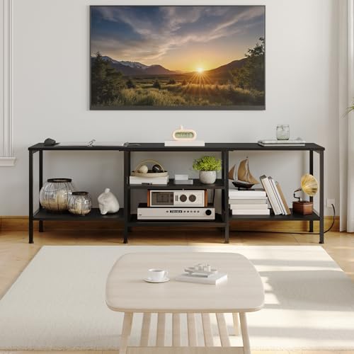 HOOBRO TV Stand with Power Outlets to 75 Inches, TV Console Table with Open Storage Shelves Cabinet, Industrial Media Entertainment Center for Living Room Bedroom, Black BB60DS01 - color: Black, size: 63 Inch
