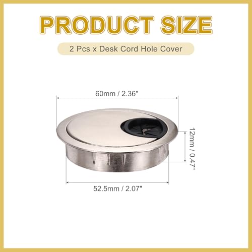 MECCANIXITY 2 Pcs Desk Grommet 2.07 Inch, Zinc Alloy Round Desk Hole Cover Wire Cable Cord Organizer for Home Office Computer Table Cables, 52.5mm, Silver - color: Silver, size: 2.07 Inch/52.5mm