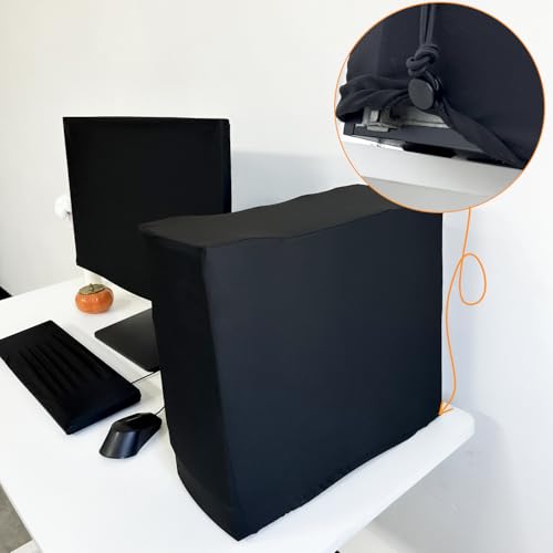 3-Piece Computer Dust Cover Set - Waterproof & Dustproof with Elastic Fabric, Pure Black Minimalist Design, Includes mainframe Case, Keyboard & 19-27 Inch Monitor Covers , Universal Fit