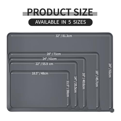 Reopet Silicone Pet Feeding Mat - Waterproof & Non-Slip Dog Cat Placemat | High Raised Edges Prevent Food & Water Spills to Protect Floors, Easy to Clean, Fit for Dog Cat Bowls - color: Grey, size: 18.5" x 11.5"