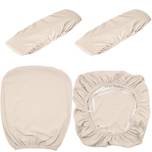 Tallew 4 Pcs Office Chair Covers Set Computer Universal Protective Stretchable Chair Seat Covers Desk Armrest Slipcovers Pads Office Cushion Backrest for Rotating(Cream) - color: Cream